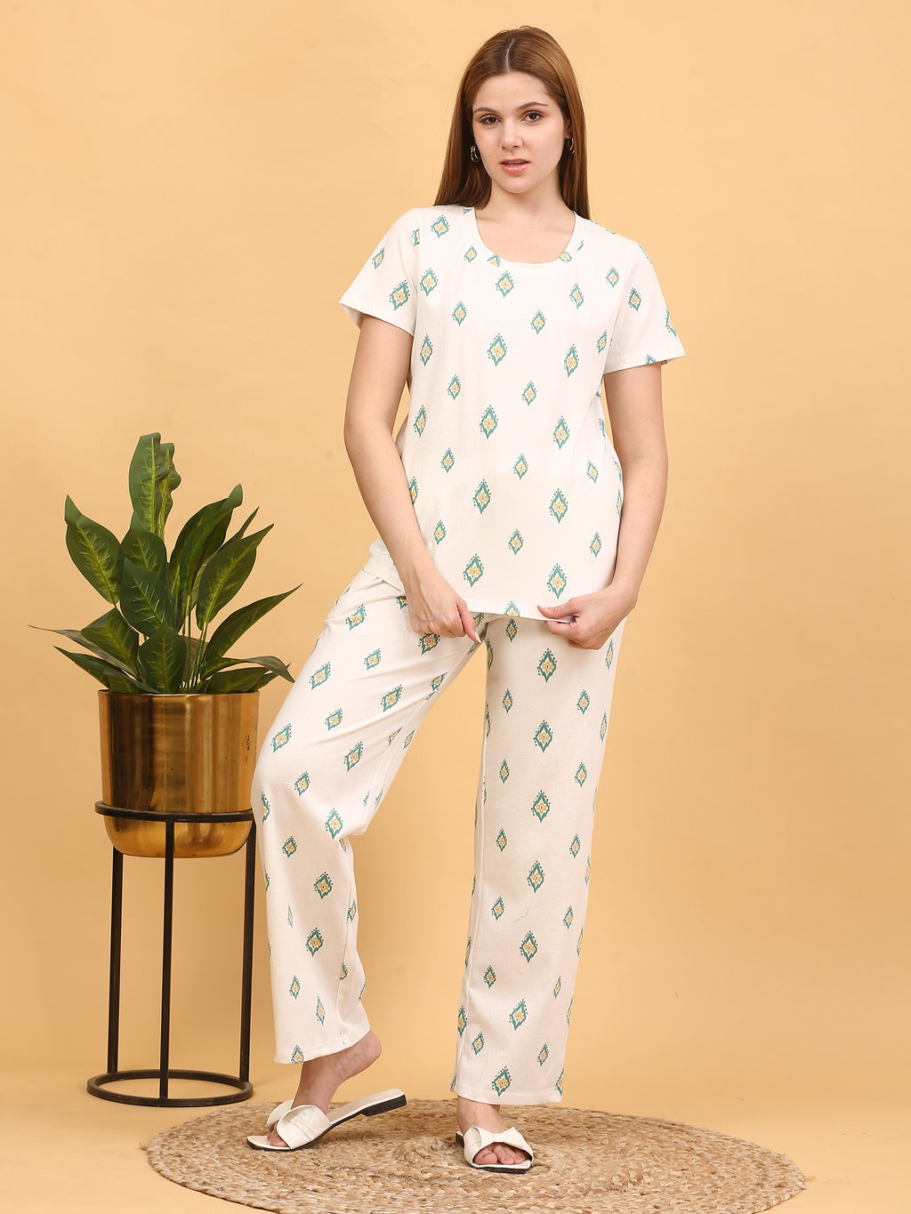 White Blue Diamond Co-ord Set