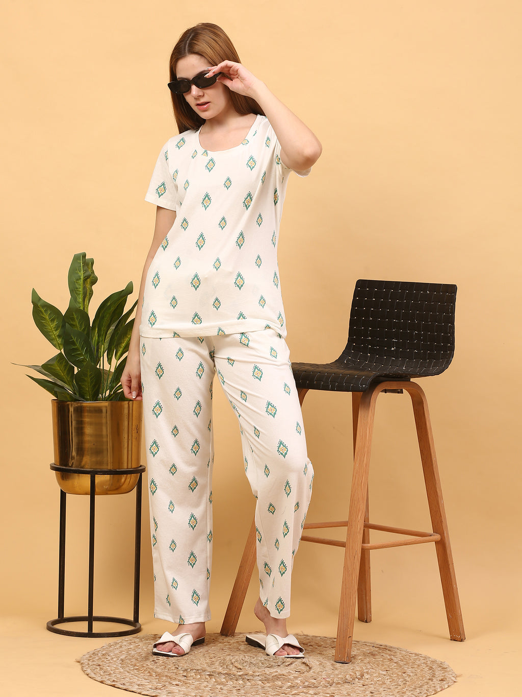 White Blue Diamond Co-ord Set